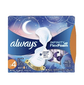 <b>Cheap</b> Always Infinity Feminine <b>Pads</b> for Women Flexfoam <b>Pads</b> with Wings Size 4 Soft Comfortable Leak Protection Bulk Pack - Product Image 2