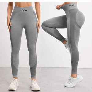 Pantalones de yoga personalizados de cintura alta para mujer Leggings de fitness de gimnasio de patrón sólido sin costuras - Product Image 1