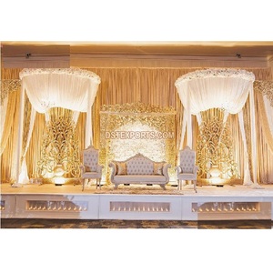Splendide réception de mariage décoration de scène fabuleux mariage thème or décor de scène thème or asiatique décoration de scène de mariage - Product Image 1