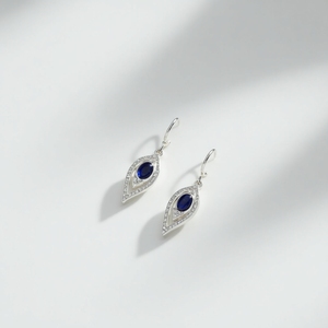 Pendientes de aro de zafiro y diamante de oro sólido, joyería fina colgante de platino personalizada de 10K 14K 18K - Product Image 3