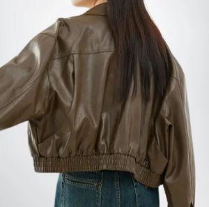 Chaqueta bomber de piel auténtica para mujer al por mayor estilo Y2K ropa informal impermeable OEM chaqueta de piel auténtica personalizada para mujer - Product Image 3