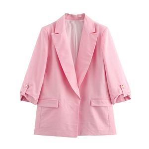 2025 Link Life Uniform Summer New Women's Versátil y elegante Suelto e informal Simple Roll Sleeved Lino Blended Suit Coat - Product Image 5