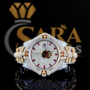 Stylish Mechanical <b>Skull</b> Moissanite Diamond <b>Watch</b> Iced Out with VVS Clarity Round Brilliant Cut Diamond <b>Watch</b> - Product Image 1