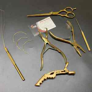 ชุดเครื่องมือต่อผมไมโครลูกปัดชุบทองโลโก้แบบกำหนดเองคลิปจระเข้กรรไกรตัดผมเหล็กวัสดุโลหะทนทาน - Product Image 2