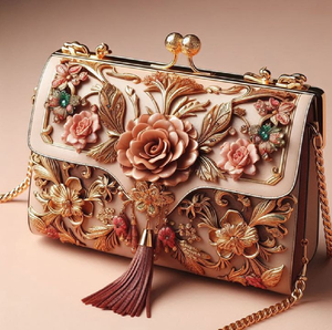 Chic white <b>satchel</b> featuring delicate pink rose appliqués. Timeless beauty available at wholesale prices - Product Image 2