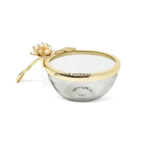 <b>Heavy</b> <b>Duty</b> Metal High Grade Gold Plated Round Shape Bowl With High Quality White Marble Base Home And Hotel Decorative Supplies - Product Image 6