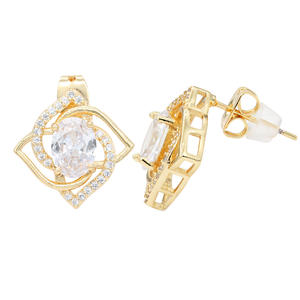 Boucles d'oreilles tendance plaquées or avec pierres CZ ovales, design géométrique, pour femmes, bijoux de fête - Product Image 3