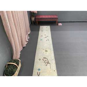 Tapis vintage 1,8 x 13,3 pieds, tapis turc, tapis persan blanc et bleu - Product Image 5