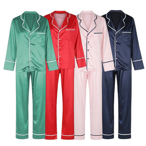 ชุดนอนแขนยาว2ชิ้นสำหรับผู้หญิงชุดนอน2ชิ้นชุดนอนผ้าซาตินชุดนอนผ้าซาตินสำหรับเด็กผู้หญิงและผู้หญิงชุดนอนนุ่มลื่น - Product Image 6