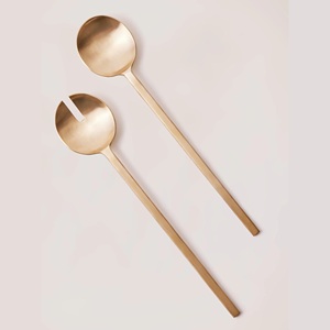 Elegante Juego de Cubiertos para Ensalada de Acero Inoxidable para Uso Doméstico, Utensilios de Servir de Metal con Acabado Dorado Mate para Regalos de Inauguración de Casa - Product Image 5