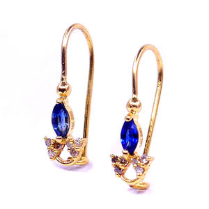 Pendientes de oro de 14 quilates hechos a mano con diamantes de imitación, joyería con piedras preciosas de zafiro azul, para mujeres - Product Image 4