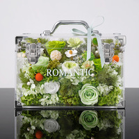 Luxe geconserveerde bloemen vierkante acryl handtas met eeuwige rozen, handgemaakt bloemencadeau voor bruiloft, Valentijnsdag, afstuderen