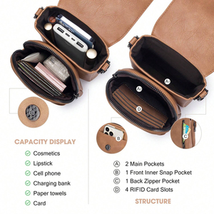 Portafoglio in Pelle con Tre Scomparti e Slot per Carte, Borsa a Tracolla per <span class=keywords><strong>Cellulare</strong></span> da Donna - Product Image 5