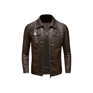Chaqueta de cuero para uso en exteriores, chaqueta de cuero con cuello levantado, chaqueta de cuero para hombre - Product Image 2
