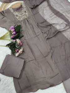 Designer Viscose Chinon Suit Set Sequence Coding Embroidery & Nazmin Silk Dupatta Indian Ethnic Wear <b>S</b> to XXL - Product Image 5