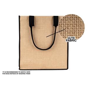 Eco-Friendly Reusable Blank Jute Tote <b>Bag</b> 14 X 16 X 4 Inches <b>Medium</b> Shopping Trolley Black Handles Washable Letter Patterned - Product Image 6