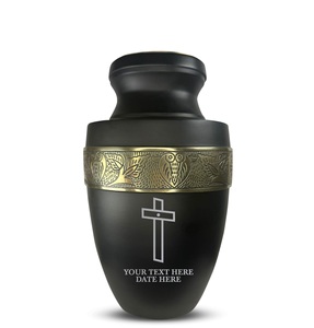 Personalized Human Cremation Urn for Adult Ashes Men Women Aluminum Urn with Name Date Design Black with Silver Rim Custom Size - Product Image 3