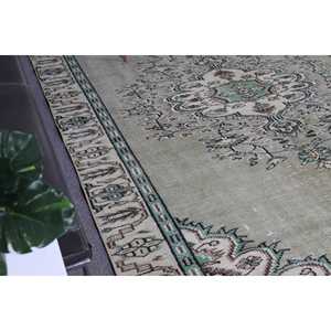พรมวินเทจตุรกีขนาด 5.9x9.2 ฟุต พรมขนาดใหญ่ พรมขนสัตว์สีเขียว - Product Image 3