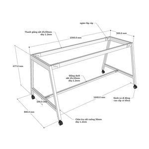 CFOS005 Pieds de bureau mobiles en métal au design minimaliste, revêtement poudré, 160x80cm - Product Image 4