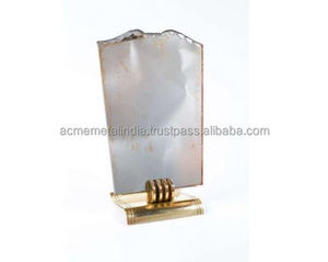 <b>Shaving</b> Vanity <b>Mirror</b> Make up Tabletop <b>Mirror</b> Marble Base Rotating Mechanism Metal Frame Gold Coated Frame OEM Available - Product Image 2