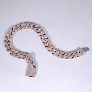 Cadena cubana de Hip Hop de 22 pulgadas Moissanite de corte redondo 18mm diamante hombres rosa y blanco cadena de eslabones cubanos 925 plata esterlina - Product Image 5