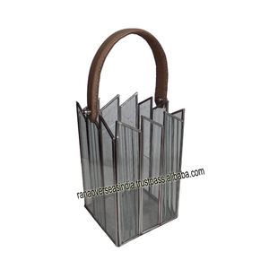 Bolso de mano más vendido, farol de vidrio y acero inoxidable con asa de cuero para bodas y fiestas - Product Image 3