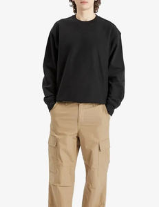 Manufacturer Custom OEM Men's Classic <b>Black</b> Crewneck Cotton Blend Pullover <b>Black</b> Sweatshirt Soft Thick <b>Fabric</b> Winter Loungewear - Product Image 4