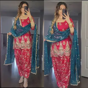 Lancement du nouveau look de soirée de créateur Top Dhoti Salwar et Dupatta Fab Faux Georgette avec broderie lourde Séquence de 9mm