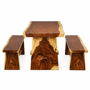 Solid Suar Wood Live Edge 3-Piece <b>Dining</b> <b>Table</b> <b>Set</b> 2 Benches Modern <b>Rustic</b> Style Premium Quality Natural Edge <b>Dining</b> Wholesale - Product Image 4
