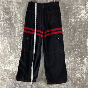 กางเกงขากว้างลายทางสไตล์โกธิคสุดฮอตสำหรับผู้หญิง สีดำ แดง กระดุมซิป 2026 - Product Image 2