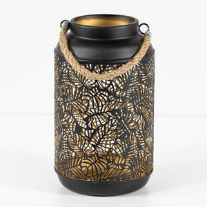 Farol Decorativo de Metal con Diseño de Hojas, Portavelas con Brillo Cálido para Sala de Estar, Balcón, Jardín, Decoración del Hogar - Product Image 1