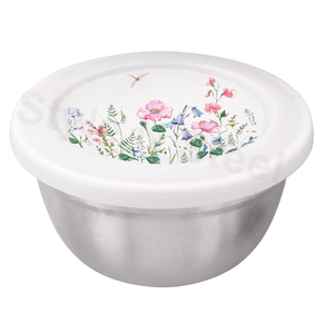 Ensemble de bols à couvercle imprimé en acier inoxydable avec motif imprimé de texte Ensemble de 2 pièces - Product Image 1