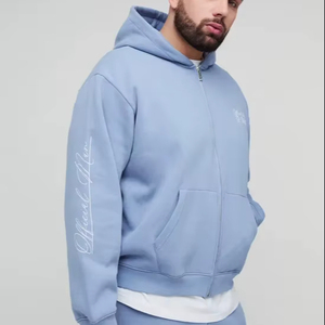2025 hiver surdimensionné hommes sweat avec broderie et capuche à glissière coton lourd qualité Logo personnalisé impression OEM - Product Image 1