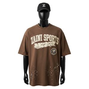 Camiseta 100% algodón para hombre, corte holgado, estampada, estilo oversize, transpirable, con efecto lavado, serigrafiada, con logotipo personalizado. - Product Image 1