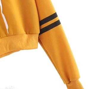 2023 Venta de fábrica mujer crop top Sudadera con capucha calidad 320gsm algodón crop top Heavy Hoodie 500Gsm amarillo teñido negro rayas redondas - Product Image 4
