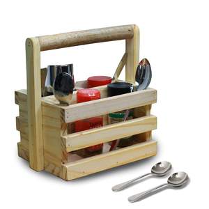 Modern <b>Wooden</b> Handmade Spice <b>Rack</b> with Handle Multi-Compartment Kitchen Organizer for Masala Jars Cutlery & Tabletop Storage - Product Image 4