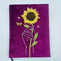 Journal en tissu de velours fait main de luxe de qualité supérieure avec motif de tournesol, couleurs personnalisables, tailles A5/A6, agenda scolaire, cadeau