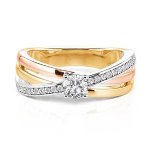 Jeulia Handmade Platinum-Plated 10K Gold Diamond Crossover Wedding <b>Ring</b> for Women - Product Image 1