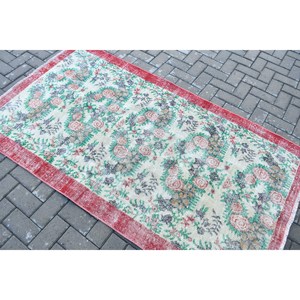 3.8x6.6 ft Rug, Turkish Vintage Rug, <b>Red</b> Polka dot <b>Wool</b> Rug - Product Image 4