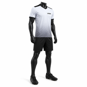 Uniforme de Fútbol Personalizado Blanco y Negro, Conjunto de Camiseta y Pantalones Cortos de Fútbol de Poliéster Transpirable, Ropa Deportiva de Secado Rápido para Hombre - Product Image 3