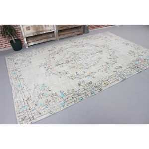 Tapis vintage de grande taille 5,8 x 9,1 pieds, tapis turc à bordures blanches - Product Image 4