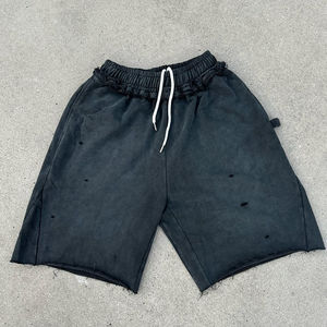 Custom Logo 100% Cotton French Terry Sweat <b>Shorts</b> for Men Acid Wash Vintage Style <b>with</b> Raw Edge Distressed Casual OEM Service - Product Image 5