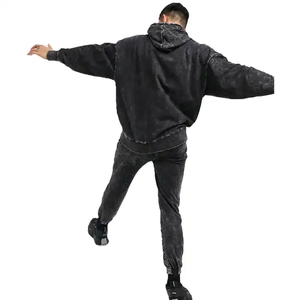 Vente chaude bas court hommes lavage à l'acide survêtement 100% coton lourd survêtements avec pantalon évasé soleil délavé survêtement - Product Image 3