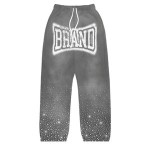Pantalones de chándal de algodón grueso desteñidos con lavado ácido personalizados para hombre, pantalones de chándal con diamantes de imitación y logotipo bordado 3D Puff DTG - Product Image 3