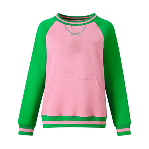 Sweat-shirt d'hiver surdimensionné Durable Bicolore Chenille Imprimé Color Block Kangaroo Pocket Green Rib Cuffs - Product Image 1