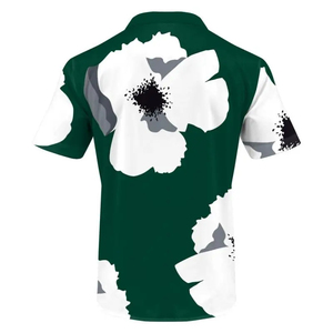 Ensemble chemise et short à manches courtes pour homme, imprimé floral, vert et blanc, tenue décontractée d'été, respirante, en polyester tricoté - Product Image 4