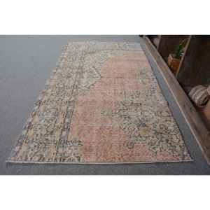 Tapis Vintage Turc Écologique Pile Moyenne Grand 3.1 X 5.4ft Abstrait Patchwork Laine Latex Support Modèle Numéro Beige Rose - Product Image 2