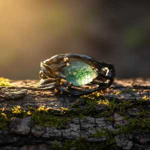 แหวนเงินแท้ชุบโรเดียม ดีไซน์สามกิ่งประดับมอสอาเกต งานฝีมือศิลปะสุดหรู แรงบันดาลใจจากธรรมชาติ เหมาะสำหรับใส่ในงานแต่งงานหรือใส่ในชีวิตประจำวัน - Product Image 3