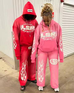Custom Men Distressed <b>Embroidery</b> Custom Sweatsuit Vendors Men Loose Baggy Tracksuits Two Piece <b>Set</b> Jogging Suits <b>Set</b> for Men - Product Image 6