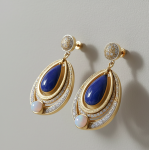 Pendientes de Lágrima de Lapislázuli con Circonitas, Chapados en Oro de 18K, Plata de Ley 925, Joyería Colgante con Piedras Preciosas, Regalo para Mamá o Novia - Product Image 4